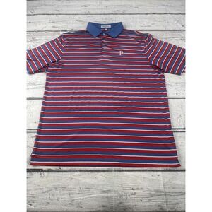 Straight Down Polo Shirt Mens XL Red White Blue Stripe Golf Performance SS Logo